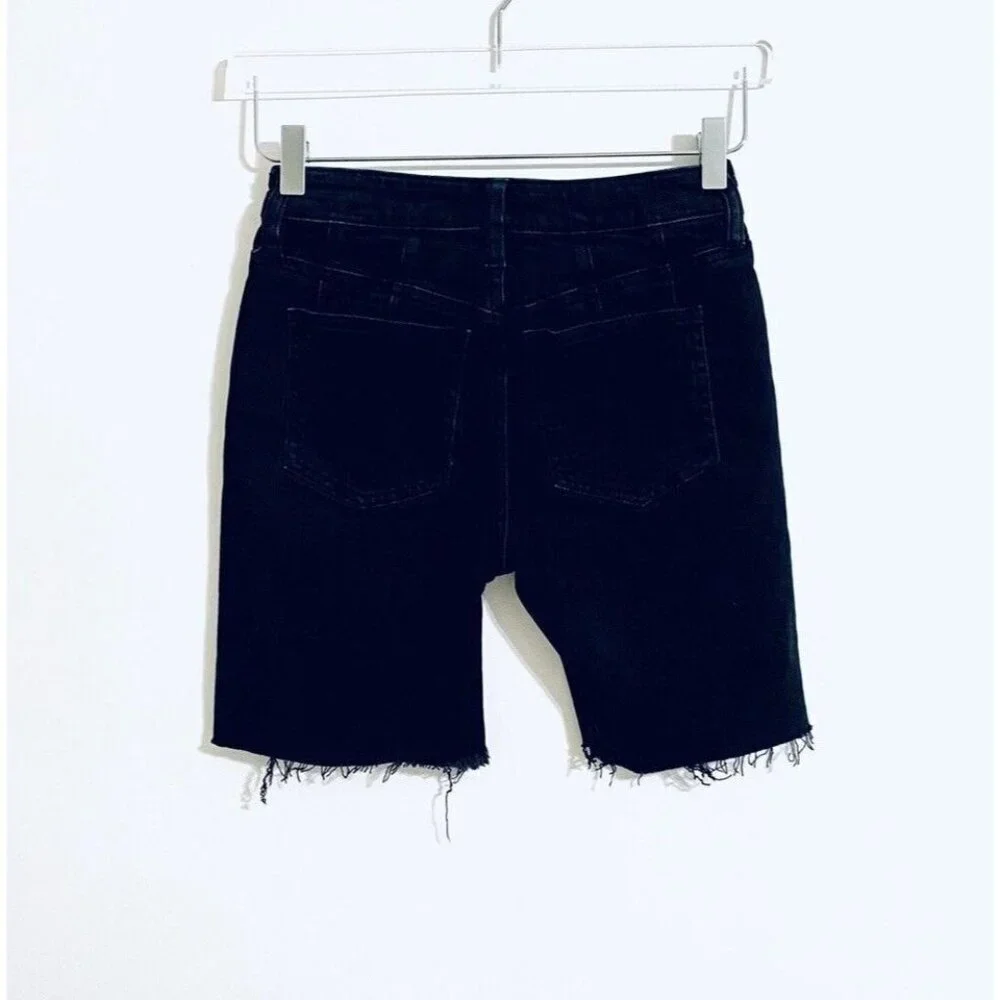 Free People Avery Denim Bermuda Frayed Hem Shorts Ash Black SZ 24 New